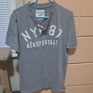 Aeropostale Heather Gray NY 87 Tee. XL. buttons. 90s Stitching. Y2k. Henley